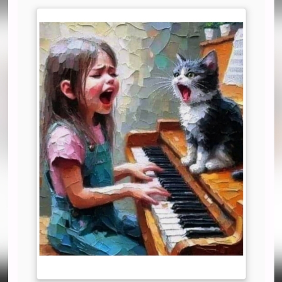 LITTLE GIRL IN MUSIC🎶CLASS WITH HER CAT TEACHER 8.5x11 GLOSSY COLOR ART POSTER! - Picture 7 of 7